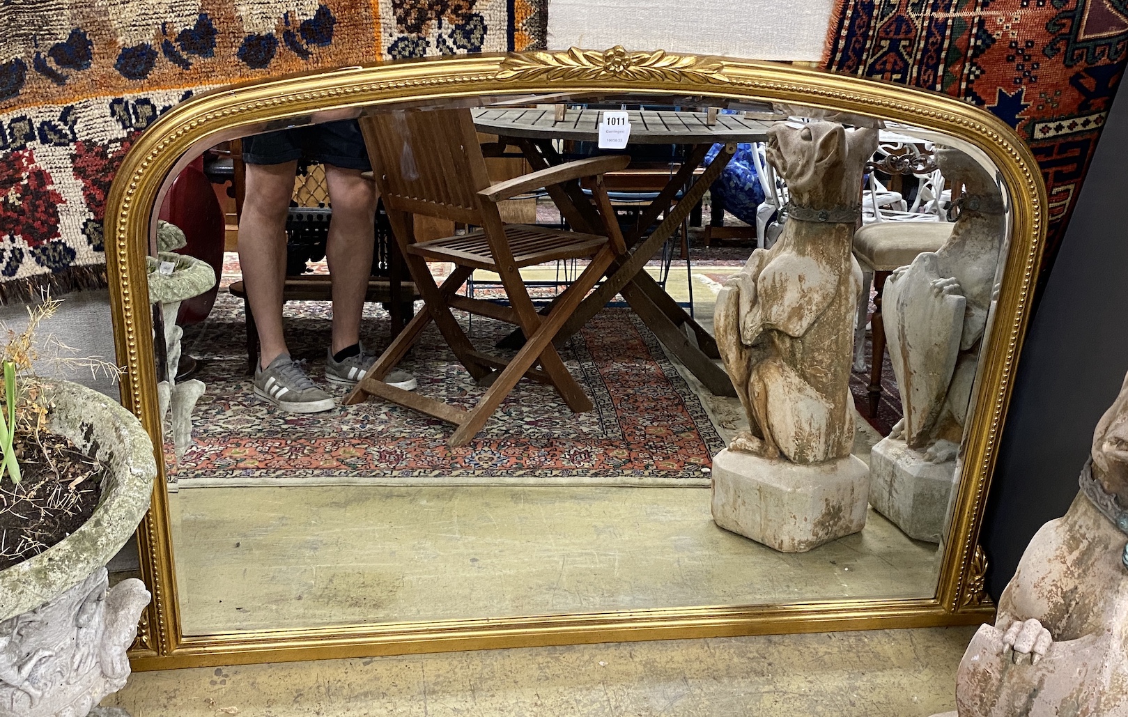 A Victorian style gilt framed overmantel mirror, width 126cm, height 92cm